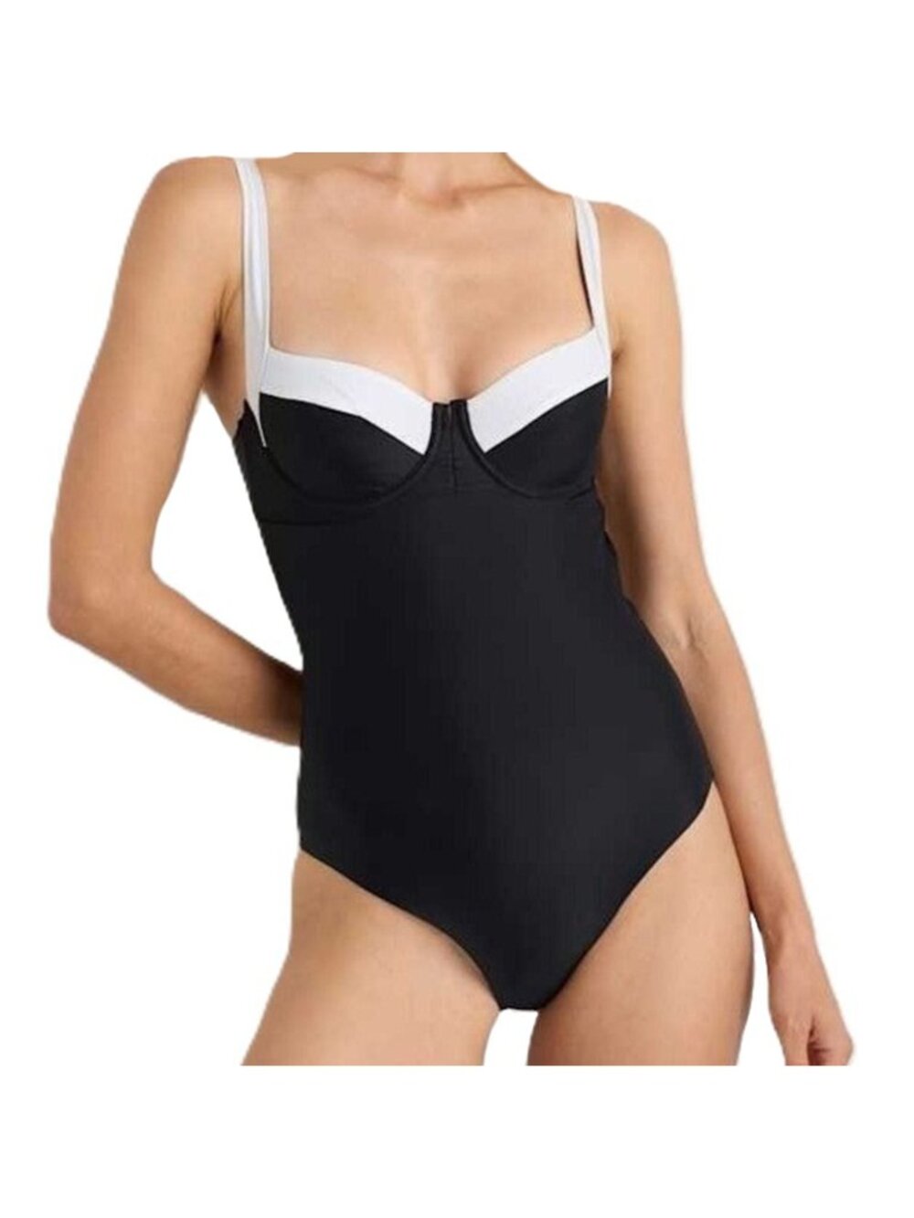 Quince Italian Underwire One Piece Swimsuit Black White Medium NWT